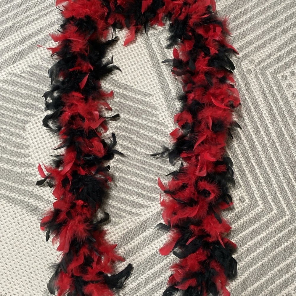 Elegant Red and Black Feather Scarf
